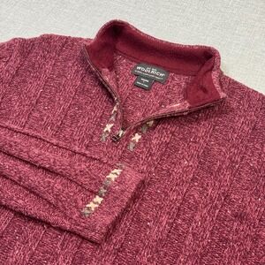 Woolrich Wool Blend Sweater Pullover Womens L Pink Cable-Knit Mock Neck 1/4 Zip